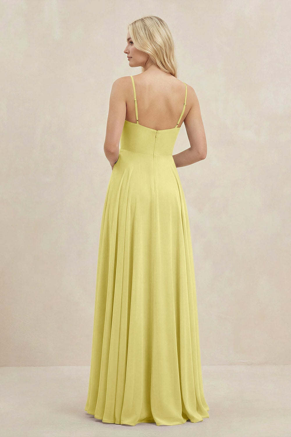 A-Line Spaghetti Strap Chiffon Bridesmaid Dress in Buttercup - KISS BRIDAL BRIDESMAID DRESSES