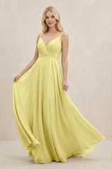 A-Line Spaghetti Strap Chiffon Bridesmaid Dress in Buttercup - KISS BRIDAL BRIDESMAID DRESSES