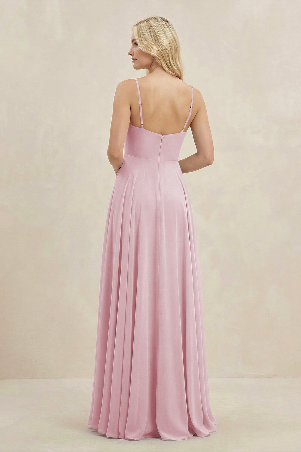 A-Line Spaghetti Strap Chiffon Bridesmaid Dress in Candy Pink - KISS BRIDAL BRIDESMAID DRESSES