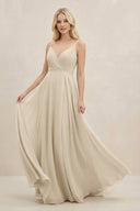 A-Line Spaghetti Strap Chiffon Bridesmaid Dress in Champagne - SHE IS ME BRIDESMAID DRESSES