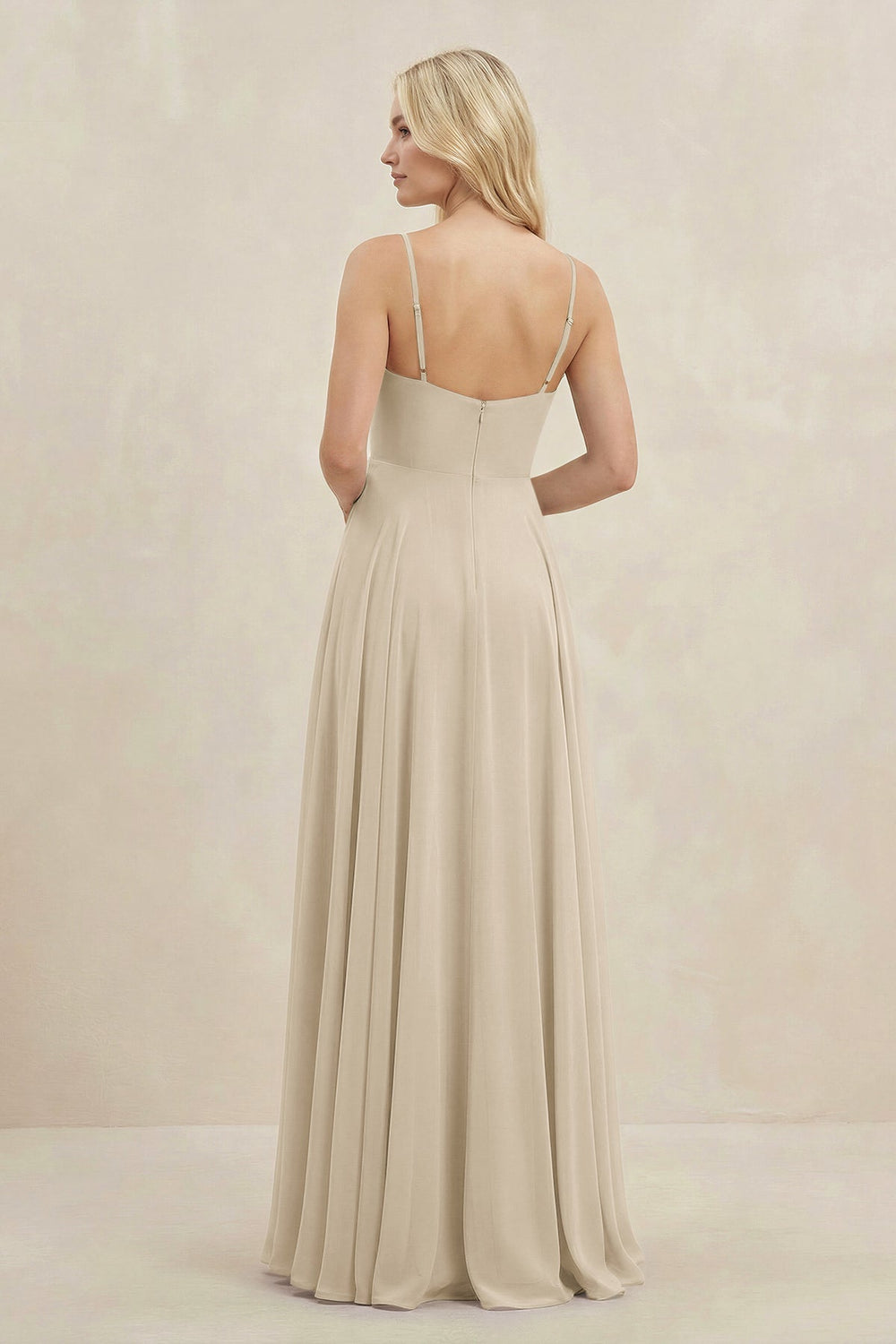 A-Line Spaghetti Strap Chiffon Bridesmaid Dress in Champagne - KISS BRIDAL BRIDESMAID DRESSES
