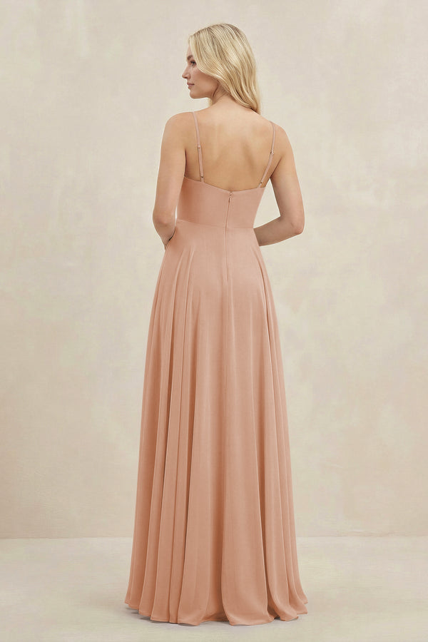 A-Line Spaghetti Strap Chiffon Bridesmaid Dress in Champagne Rose - SHE IS ME BRIDESMAID DRESSES