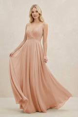 A-Line Spaghetti Strap Chiffon Bridesmaid Dress in Champagne Rose - KISS BRIDAL BRIDESMAID DRESSES