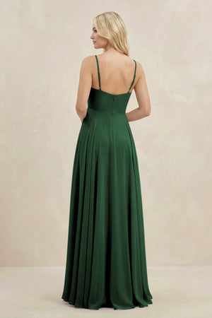 A-Line Spaghetti Strap Chiffon Bridesmaid Dress in Dark Green - SHE IS ME BRIDESMAID DRESSES