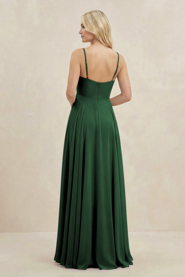 A-Line Spaghetti Strap Chiffon Bridesmaid Dress in Dark Green - SHE IS ME BRIDESMAID DRESSES