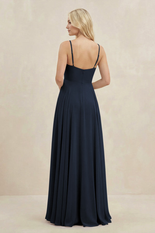 A-Line Spaghetti Strap Chiffon Bridesmaid Dress in Dark Navy - SHE IS ME BRIDESMAID DRESSES