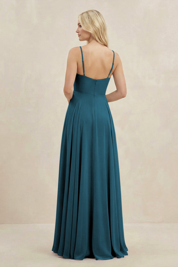 A-Line Spaghetti Strap Chiffon Bridesmaid Dress in Dark Teal - SHE IS ME BRIDESMAID DRESSES