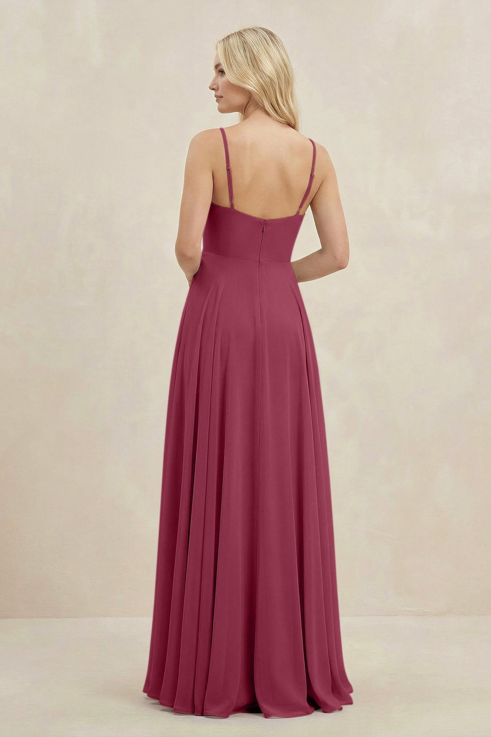 A-Line Spaghetti Strap Chiffon Bridesmaid Dress in Desert Rose - KISS BRIDAL BRIDESMAID DRESSES