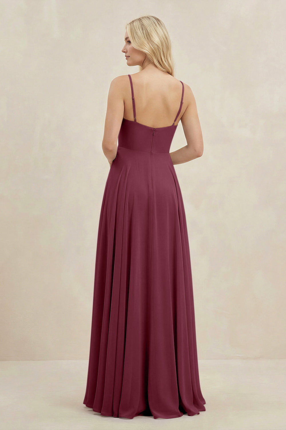 A-Line Spaghetti Strap Chiffon Bridesmaid Dress in Desert Rose