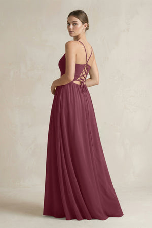 A-Line Spaghetti Strap Chiffon Bridesmaid Dress in Desert Rose (2) | KISSBRIDAL