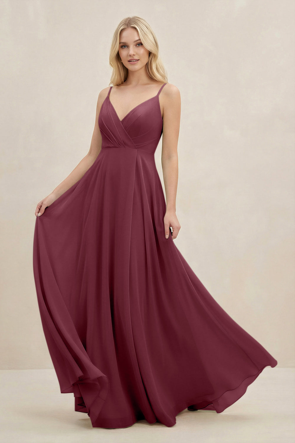 A-Line Spaghetti Strap Chiffon Bridesmaid Dress in Desert Rose