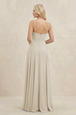 A-Line Spaghetti Strap Chiffon Bridesmaid Dress in Dove Gray - SHE IS ME BRIDESMAID DRESSES