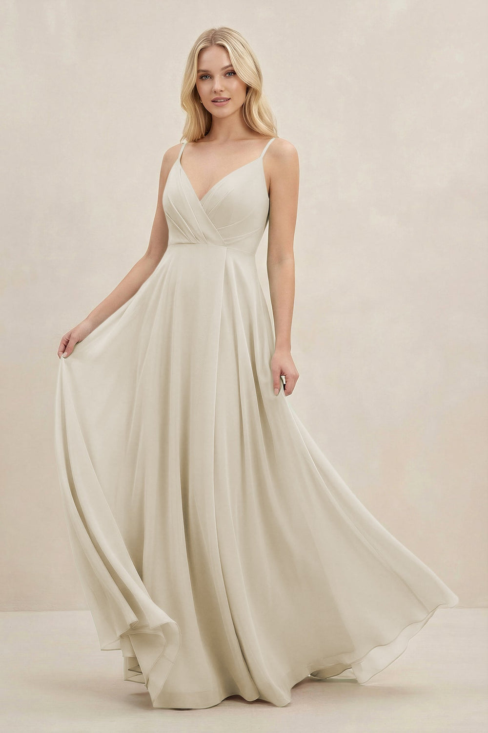 A-Line Spaghetti Strap Chiffon Bridesmaid Dress in Dove Gray - KISS BRIDAL BRIDESMAID DRESSES