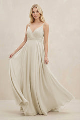 A-Line Spaghetti Strap Chiffon Bridesmaid Dress in Dove Gray - KISS BRIDAL BRIDESMAID DRESSES
