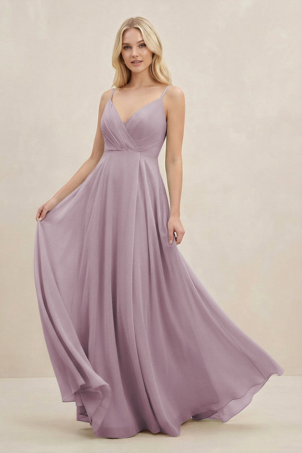 A-Line Spaghetti Strap Chiffon Bridesmaid Dress in Dusk - KISS BRIDAL BRIDESMAID DRESSES