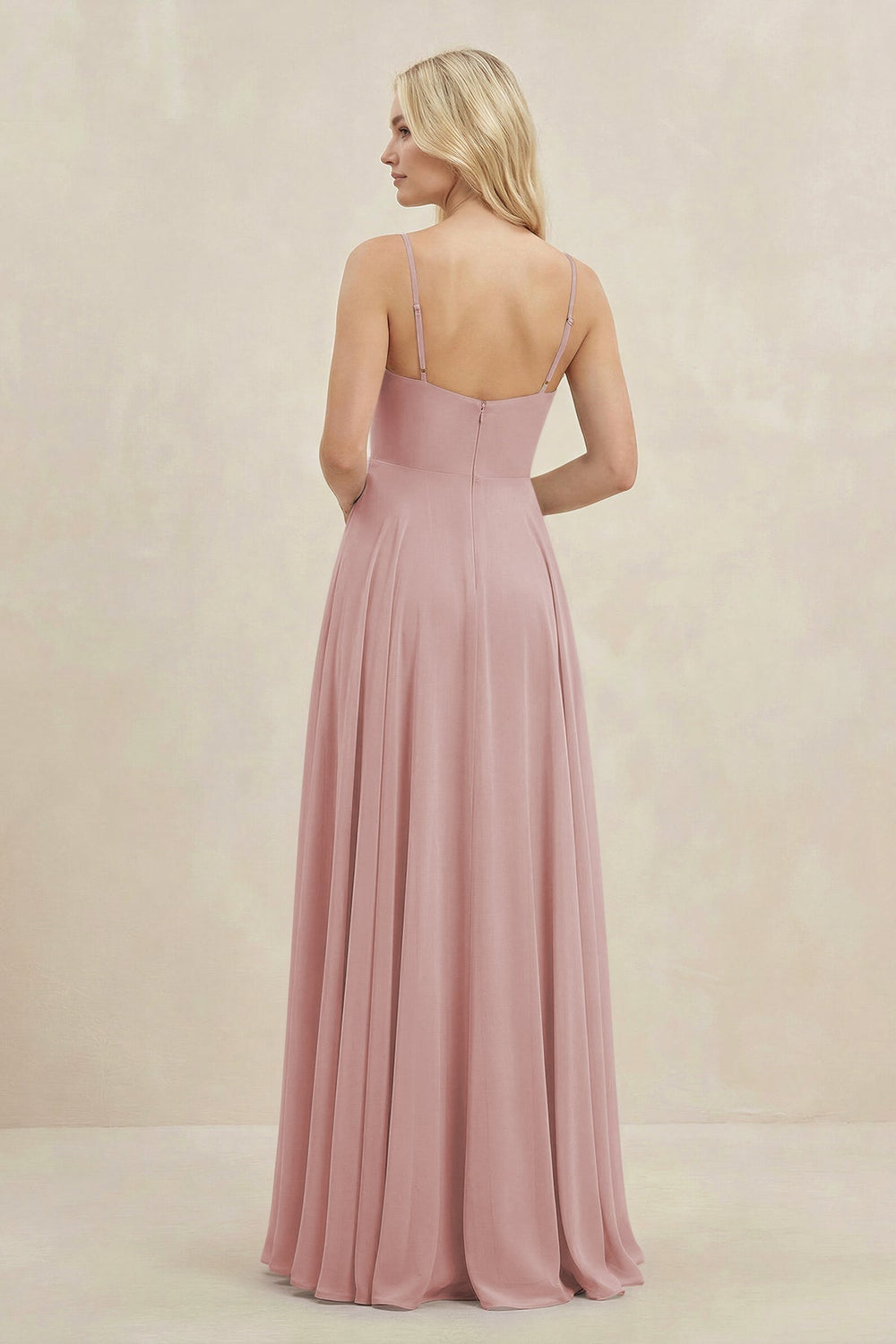 A-Line Spaghetti Strap Chiffon Bridesmaid Dress in Dusty Rose - KISS BRIDAL BRIDESMAID DRESSES