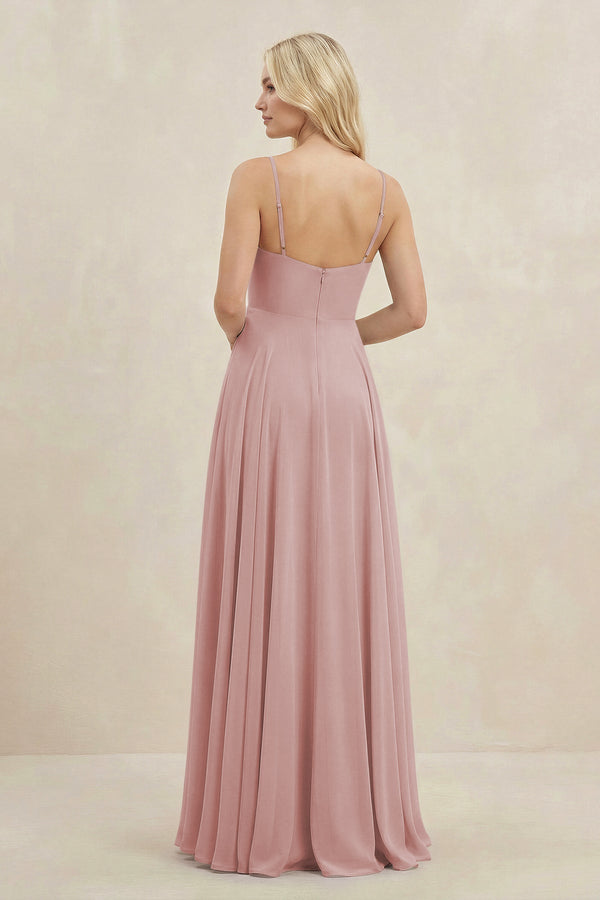 A-Line Spaghetti Strap Chiffon Bridesmaid Dress in Dusty Rose - SHE IS ME BRIDESMAID DRESSES