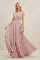 A-Line Spaghetti Strap Chiffon Bridesmaid Dress in Dusty Rose - SHE IS ME BRIDESMAID DRESSES