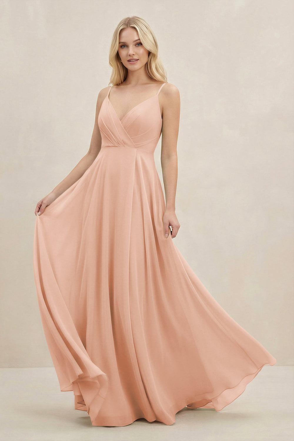 A-Line Spaghetti Strap Chiffon Bridesmaid Dress in English Rose - KISS BRIDAL BRIDESMAID DRESSES