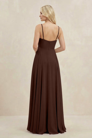 A-Line Spaghetti Strap Chiffon Bridesmaid Dress in Espresso - SHE IS ME BRIDESMAID DRESSES