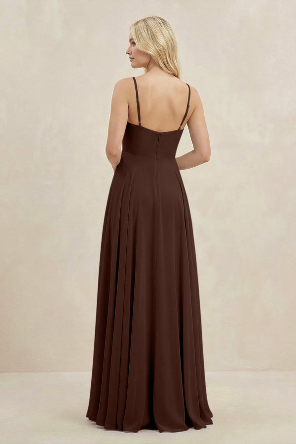 A-Line Spaghetti Strap Chiffon Bridesmaid Dress in Espresso - SHE IS ME BRIDESMAID DRESSES