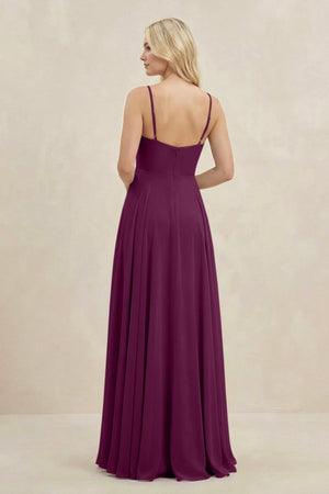 A-Line Spaghetti Strap Chiffon Bridesmaid Dress in Fig - SHE IS ME BRIDESMAID DRESSES