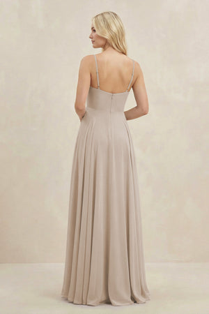 A-Line Spaghetti Strap Chiffon Bridesmaid Dress in Frost - SHE IS ME BRIDESMAID DRESSES
