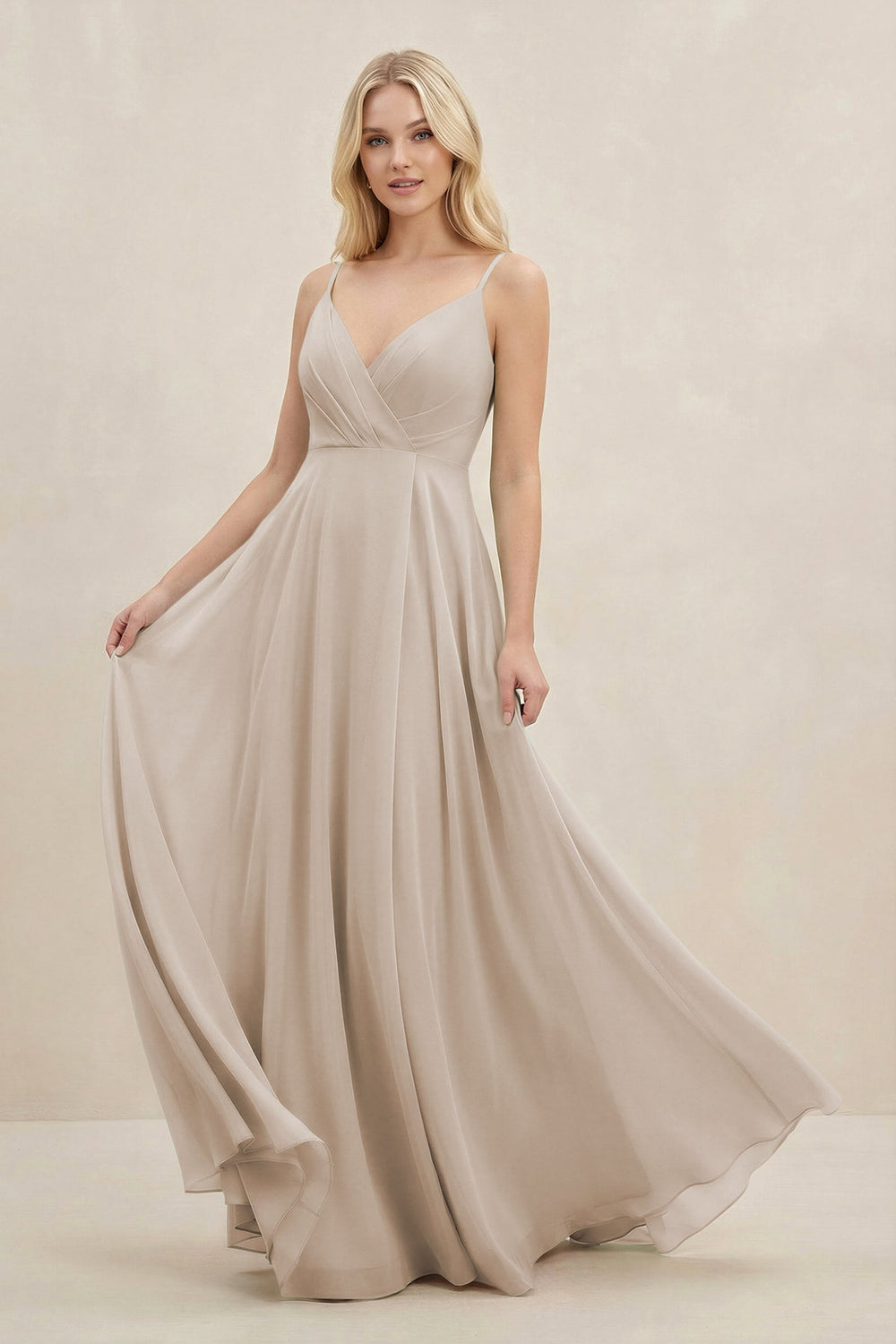A-Line Spaghetti Strap Chiffon Bridesmaid Dress in Frost - KISS BRIDAL BRIDESMAID DRESSES