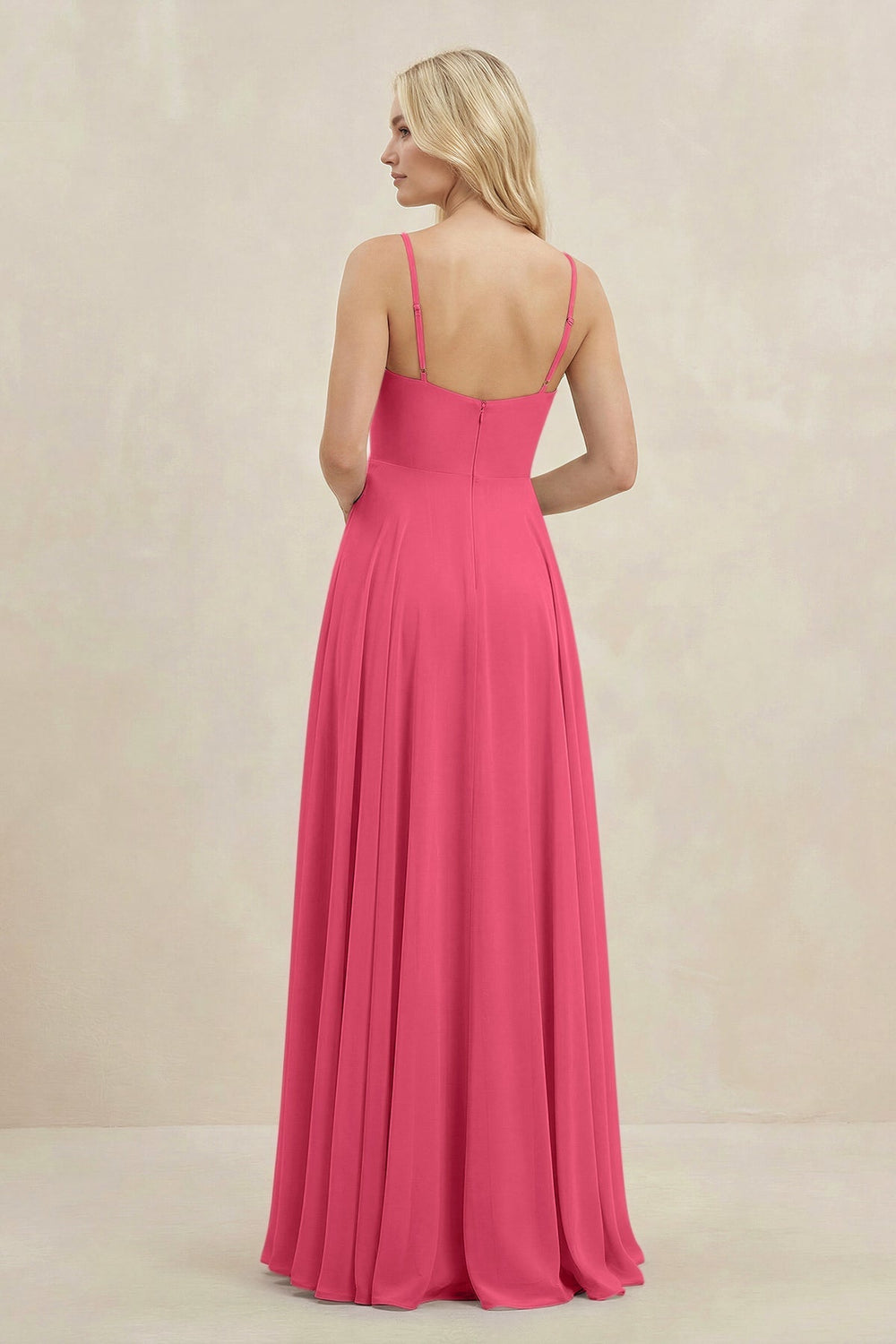 A-Line Spaghetti Strap Chiffon Bridesmaid Dress in Fuchsia - KISS BRIDAL BRIDESMAID DRESSES