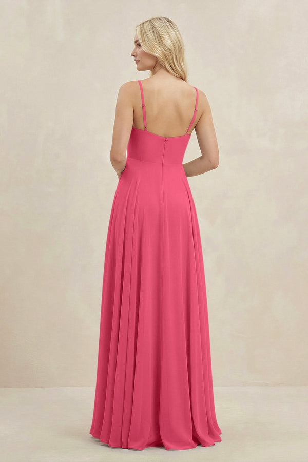 A-Line Spaghetti Strap Chiffon Bridesmaid Dress in Fuchsia - SHE IS ME BRIDESMAID DRESSES