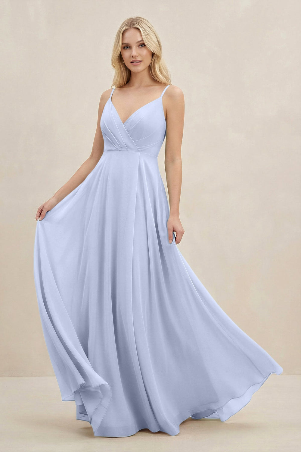 A-Line Spaghetti Strap Chiffon Bridesmaid Dress in Ice - KISS BRIDAL BRIDESMAID DRESSES