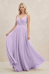 A-Line Spaghetti Strap Chiffon Bridesmaid Dress in Lavender - KISS BRIDAL BRIDESMAID DRESSES