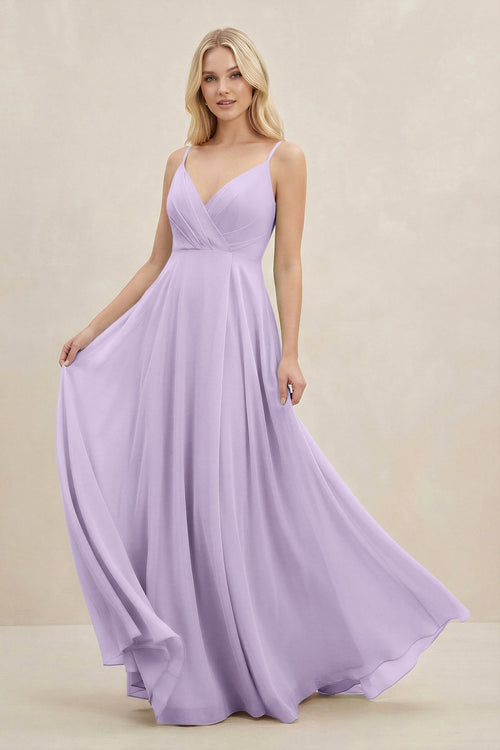 A-Line Spaghetti Strap Chiffon Bridesmaid Dress in Lavender - SHE IS ME BRIDESMAID DRESSES