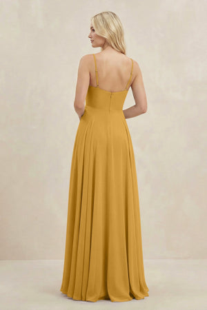 A-Line Spaghetti Strap Chiffon Bridesmaid Dress in Marigold - SHE IS ME BRIDESMAID DRESSES