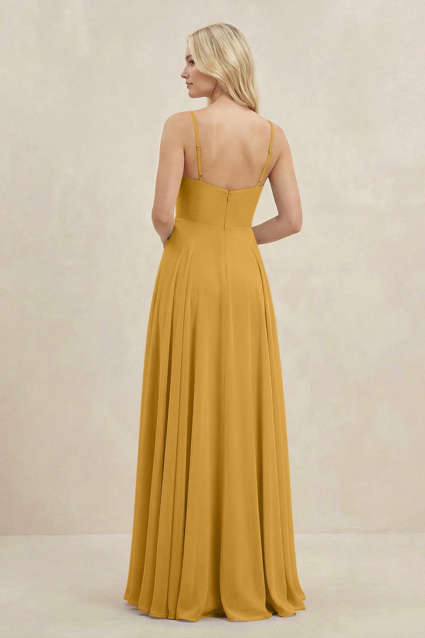 A-Line Spaghetti Strap Chiffon Bridesmaid Dress in Marigold - SHE IS ME BRIDESMAID DRESSES