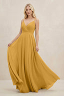 A-Line Spaghetti Strap Chiffon Bridesmaid Dress in Marigold - SHE IS ME BRIDESMAID DRESSES