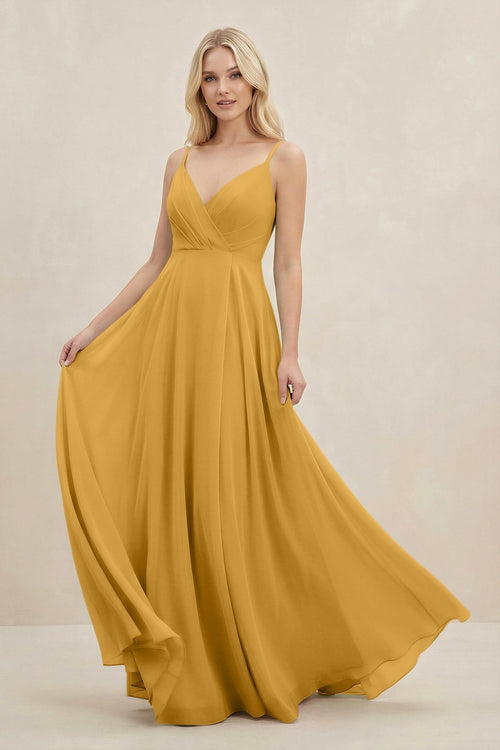 A-Line Spaghetti Strap Chiffon Bridesmaid Dress in Marigold - SHE IS ME BRIDESMAID DRESSES