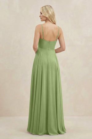 A-Line Spaghetti Strap Chiffon Bridesmaid Dress in Matcha - SHE IS ME BRIDESMAID DRESSES