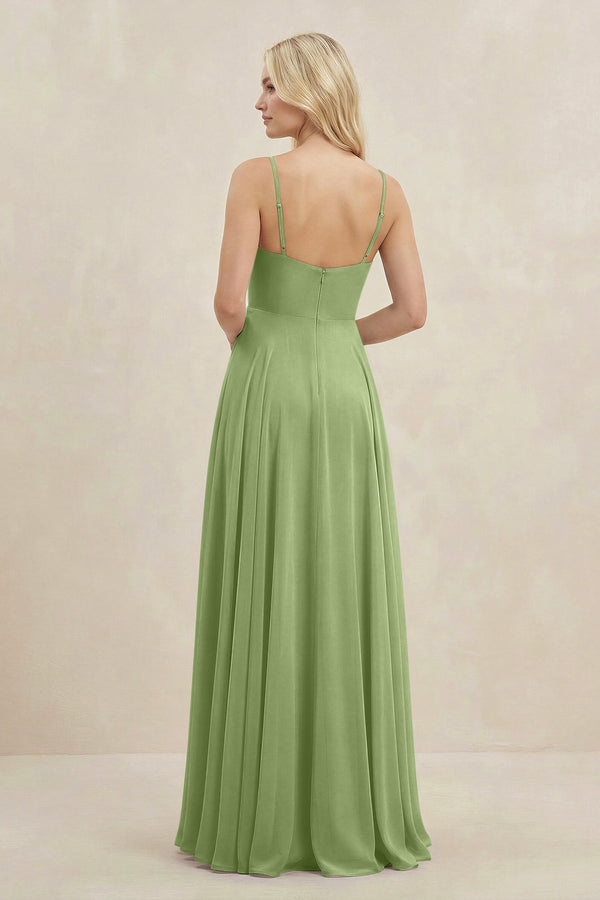 A-Line Spaghetti Strap Chiffon Bridesmaid Dress in Matcha - SHE IS ME BRIDESMAID DRESSES