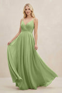 A-Line Spaghetti Strap Chiffon Bridesmaid Dress in Matcha - SHE IS ME BRIDESMAID DRESSES