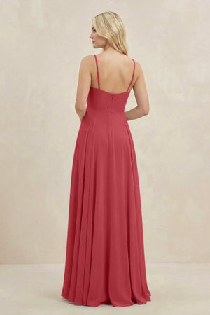 A-Line Spaghetti Strap Chiffon Bridesmaid Dress in Merlot - SHE IS ME BRIDESMAID DRESSES