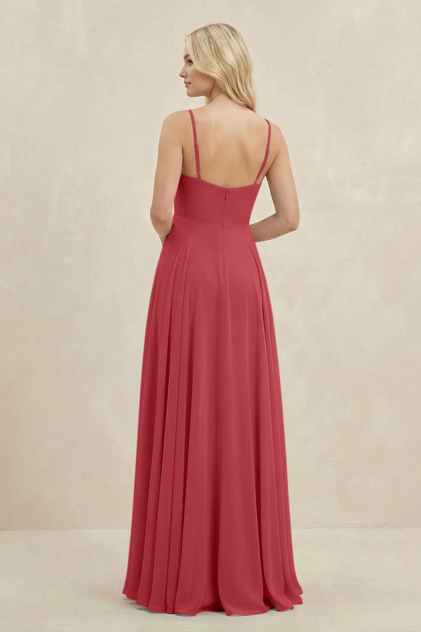 A-Line Spaghetti Strap Chiffon Bridesmaid Dress in Merlot - SHE IS ME BRIDESMAID DRESSES