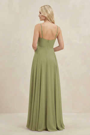 A-Line Spaghetti Strap Chiffon Bridesmaid Dress in Moss Green - SHE IS ME BRIDESMAID DRESSES