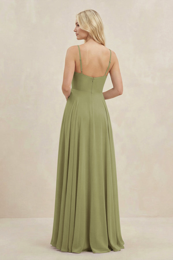 A-Line Spaghetti Strap Chiffon Bridesmaid Dress in Moss Green - SHE IS ME BRIDESMAID DRESSES