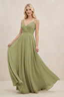 A-Line Spaghetti Strap Chiffon Bridesmaid Dress in Moss Green - SHE IS ME BRIDESMAID DRESSES