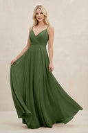 A-Line Spaghetti Strap Chiffon Bridesmaid Dress in Moss | KISSBRIDAL