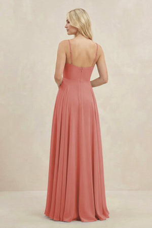A-Line Spaghetti Strap Chiffon Bridesmaid Dress in Mulberry - SHE IS ME BRIDESMAID DRESSES