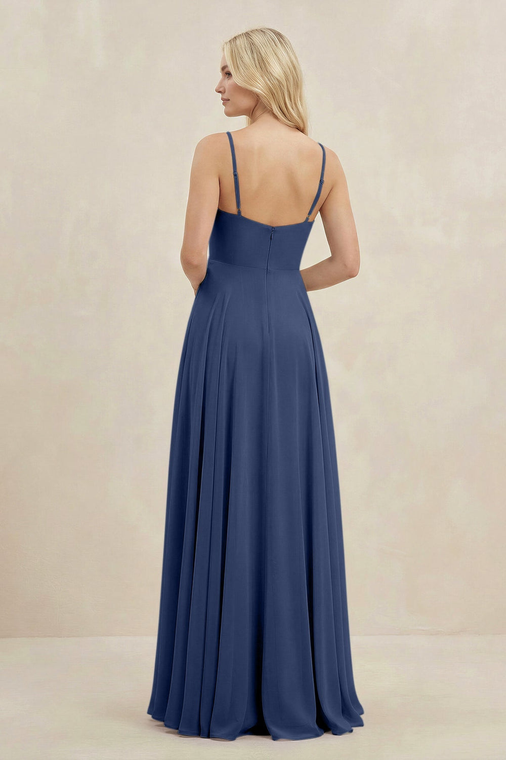 A-Line Spaghetti Strap Chiffon Bridesmaid Dress in Navy - KISS BRIDAL BRIDESMAID DRESSES