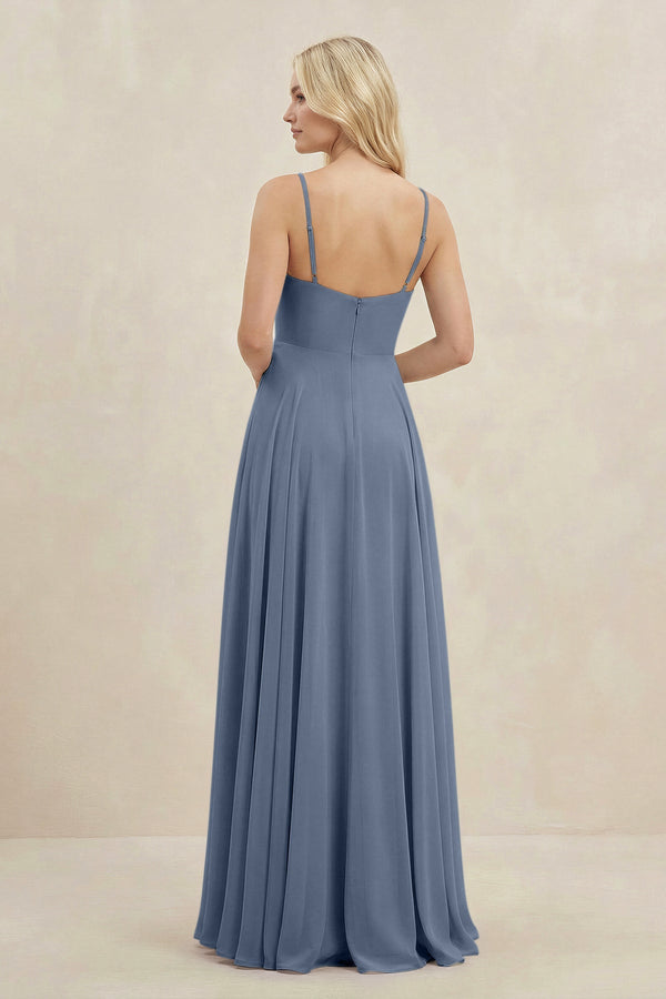 A-Line Spaghetti Strap Chiffon Bridesmaid Dress in Neptune - SHE IS ME BRIDESMAID DRESSES