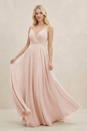 A-Line Spaghetti Strap Chiffon Bridesmaid Dress in Pale Blush - SHE IS ME BRIDESMAID DRESSES